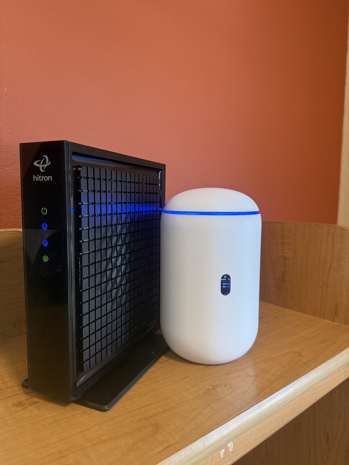 UniFi Dream Router beside the ISP modem - one small box runs the whole home