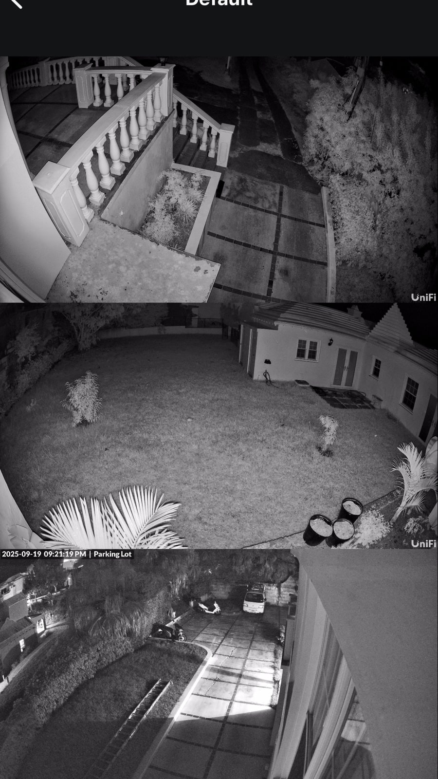 Live night-vision view from multiple cameras on the NVR app