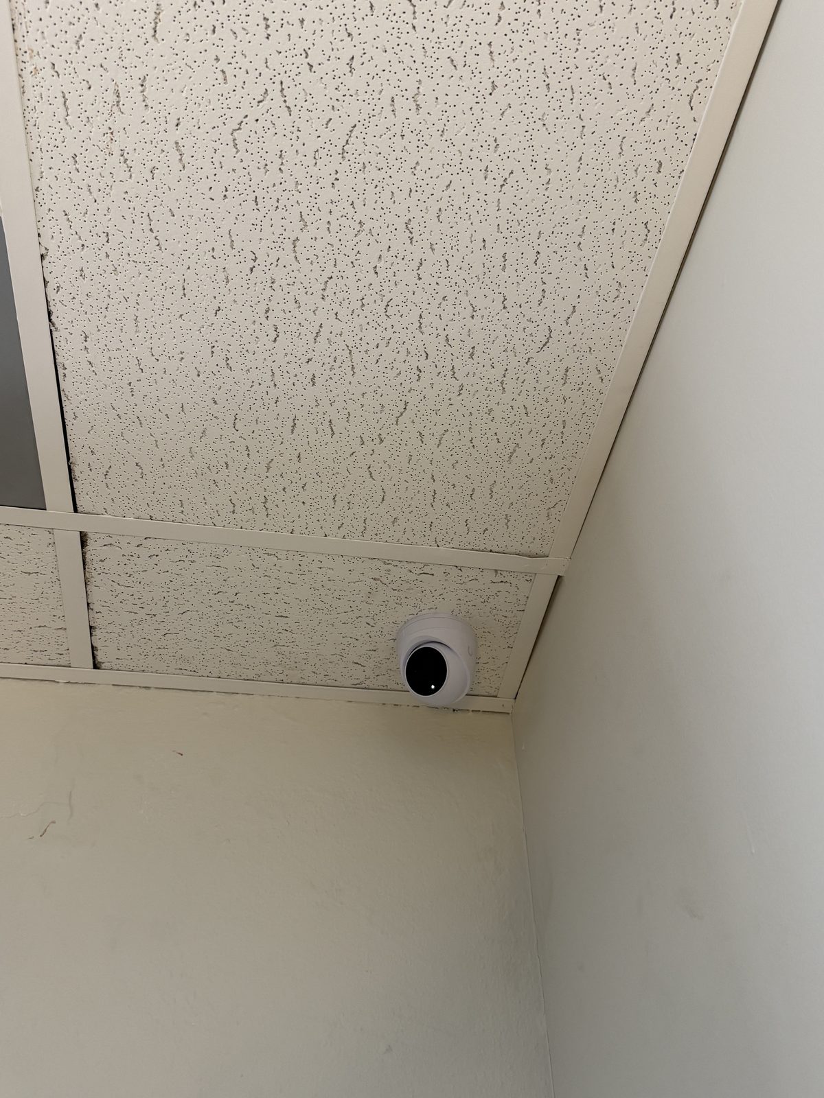 UniFi turret camera on a drop ceiling - discreet office coverage